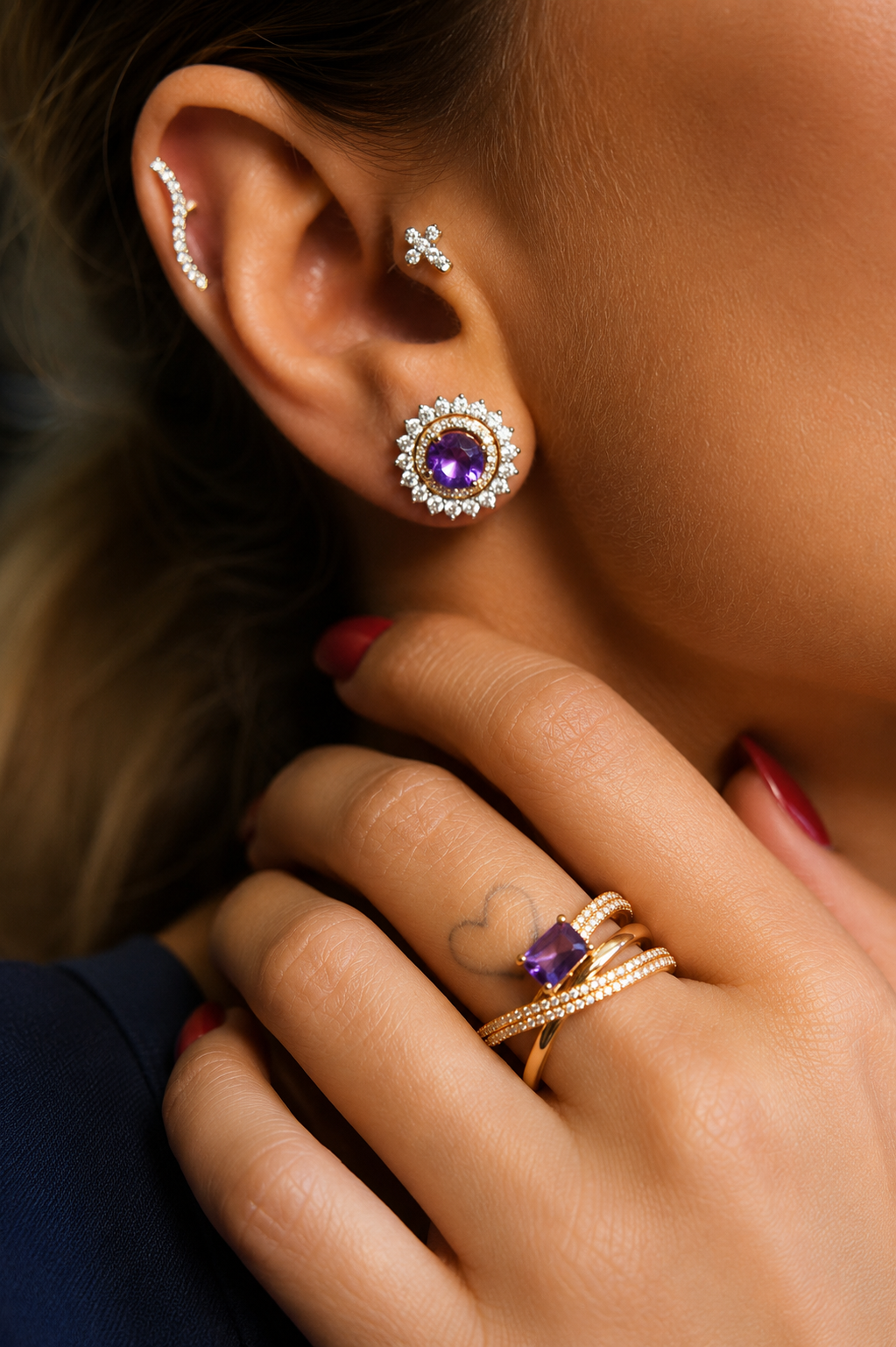 Gaia Soleil Natural Amethyst Necklace | Moissanite