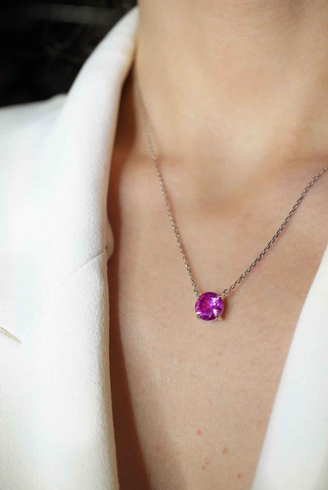 Chelsea Solitaire Pink Sapphire Necklace
