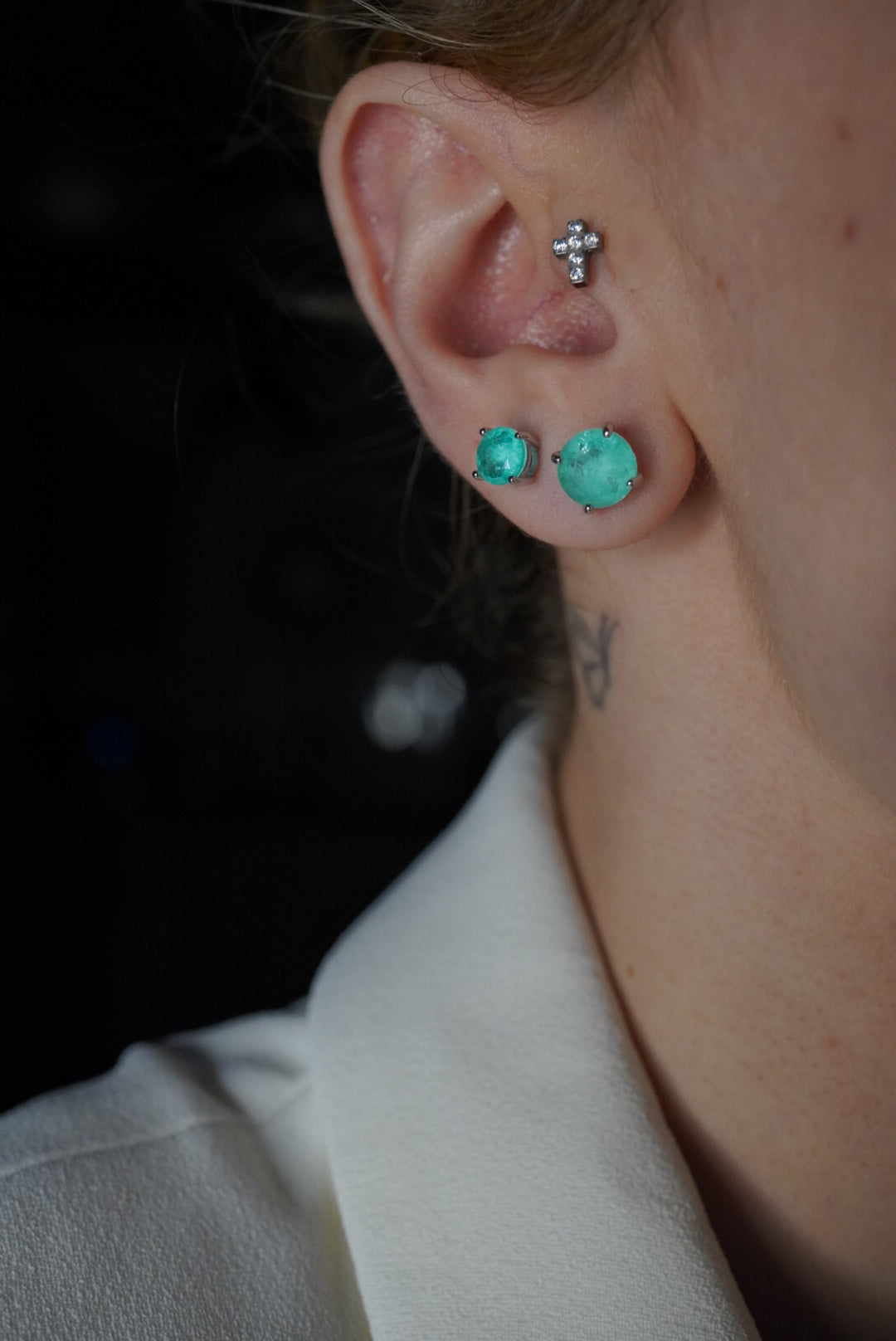 Chelsea 8mm Natural Colombian Emerald Studs