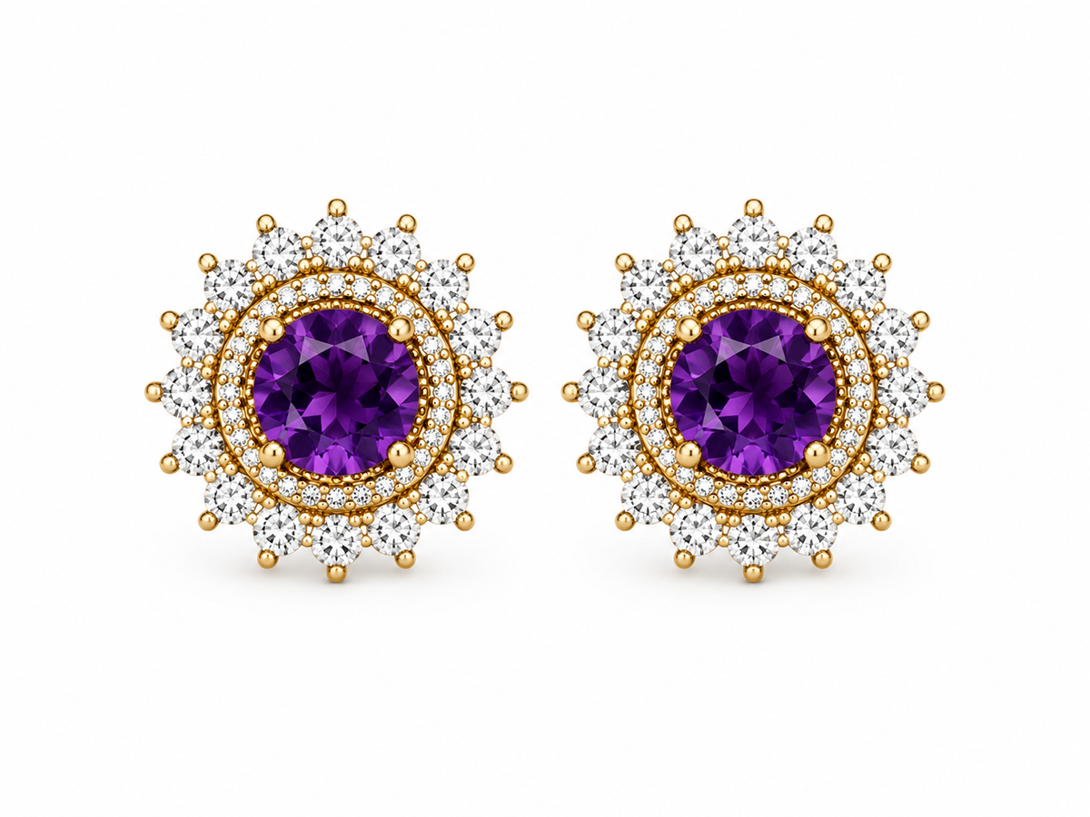 Gaia Soleil Natural Amethyst Earrings | Moissanite
