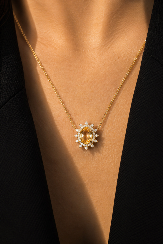 Gaia Soleil Natural Citrine Necklace | Moissanite
