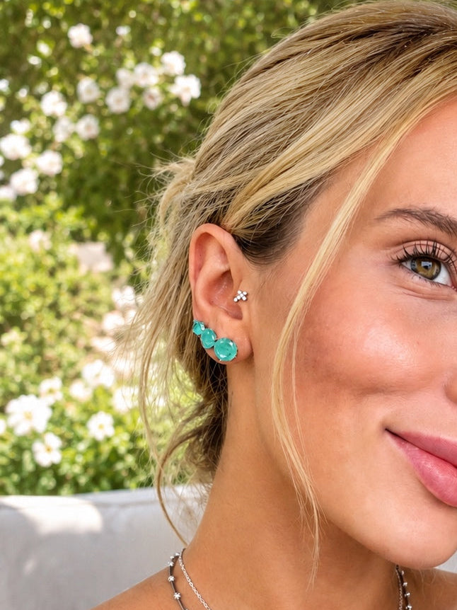 Chelsea 8mm Natural Colombian Emerald Studs