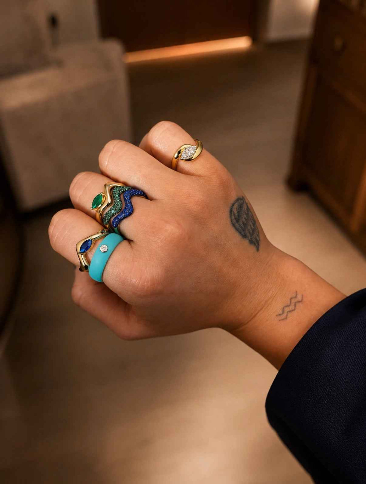 Active Cyan Moissanite Ring
