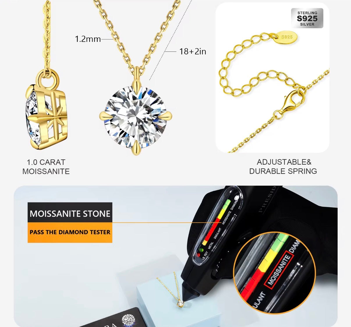 Majesty Moissanite Necklace 8mm — 14k Gold Filled