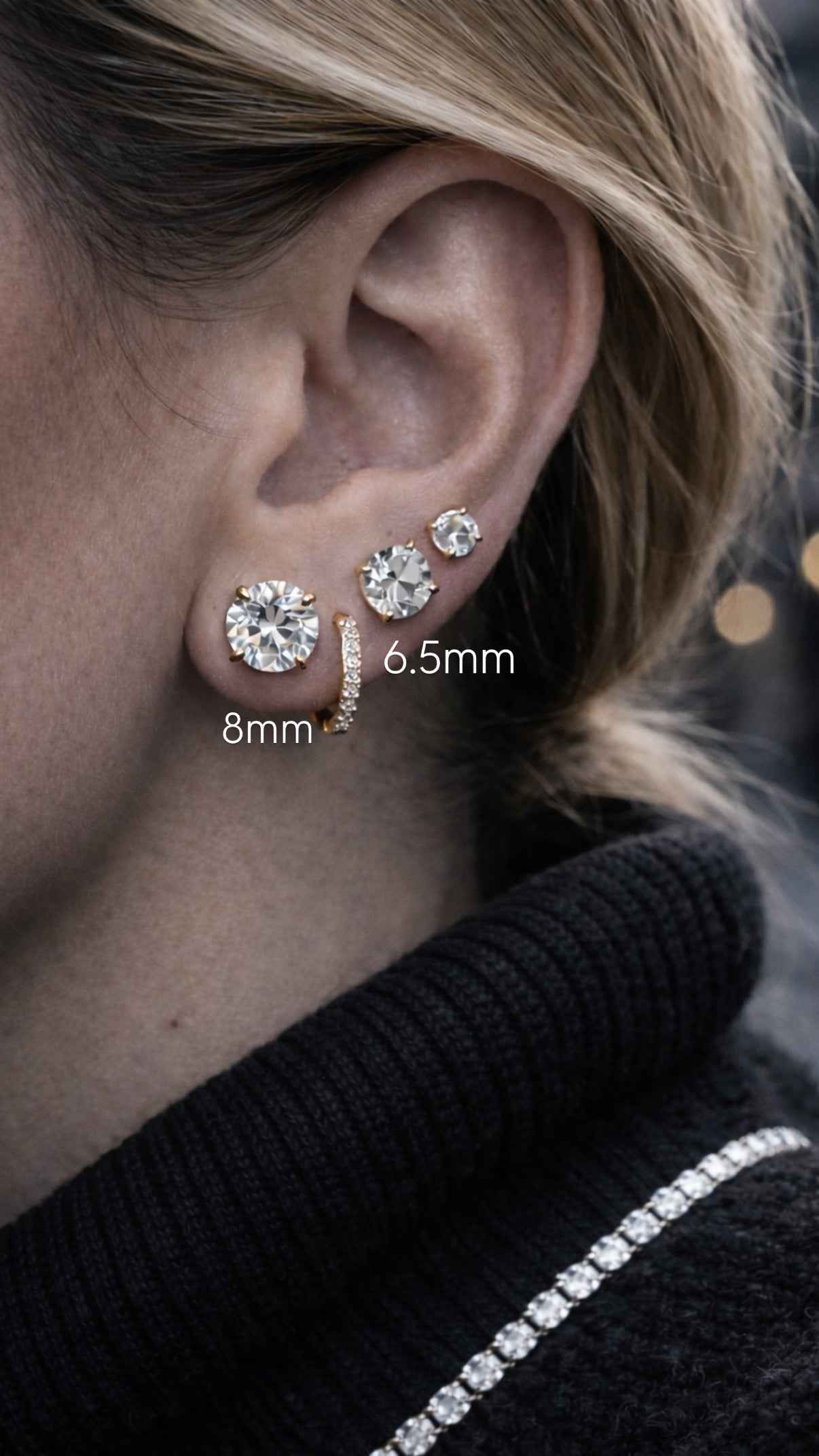 Sovereign Moissanite Stud Earring 6.5mm — 18k Gold