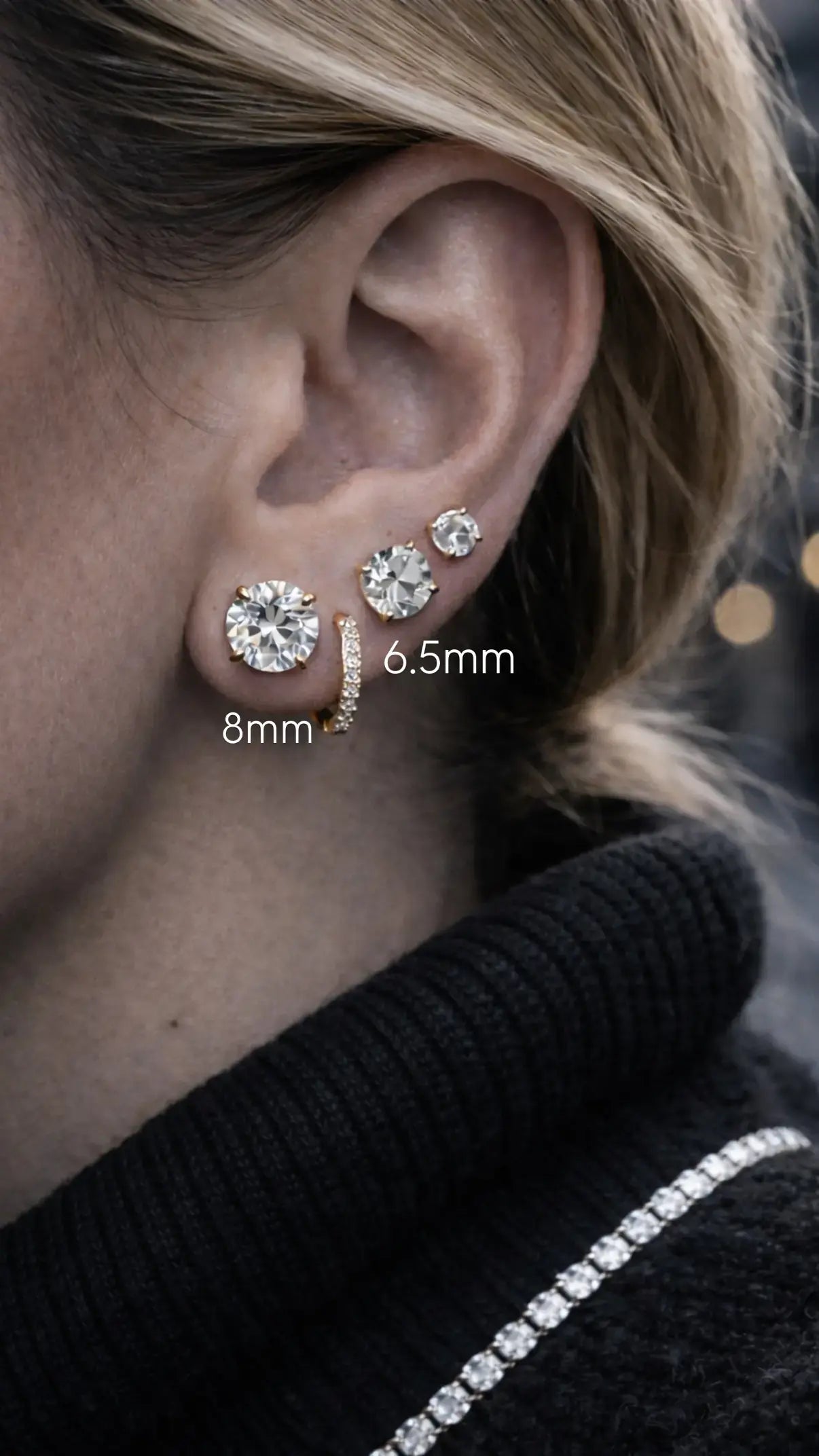 Sovereign Moissanite Stud Earrings 6.5mm — 18K Gold