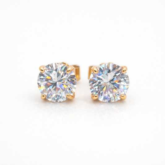 Sovereign Moissanite Stud Earring 6.5mm — 18k Gold