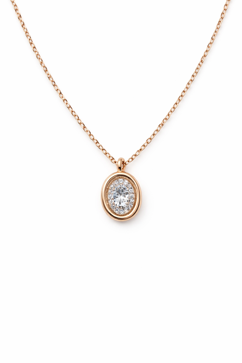 Aurelia Oval Halo Necklace - Rubielle London