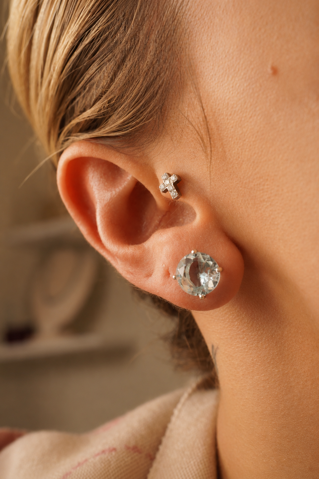 Elizabeth Earrings 10mm | Aquamarine Lab Grown