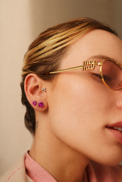 Chelsea Solitaire Pink Sapphire Earrings 8mm  | Lab Grown